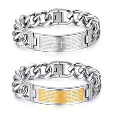 Men's Classic Bible Cross Link Stainless Steel Bracelet Chain Bangle Wristband