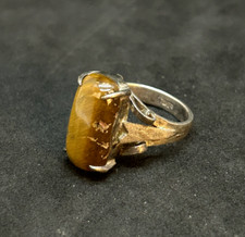 925 Sterling Wooden Gem Ring 18mm Sz 5.5 - 5.45g