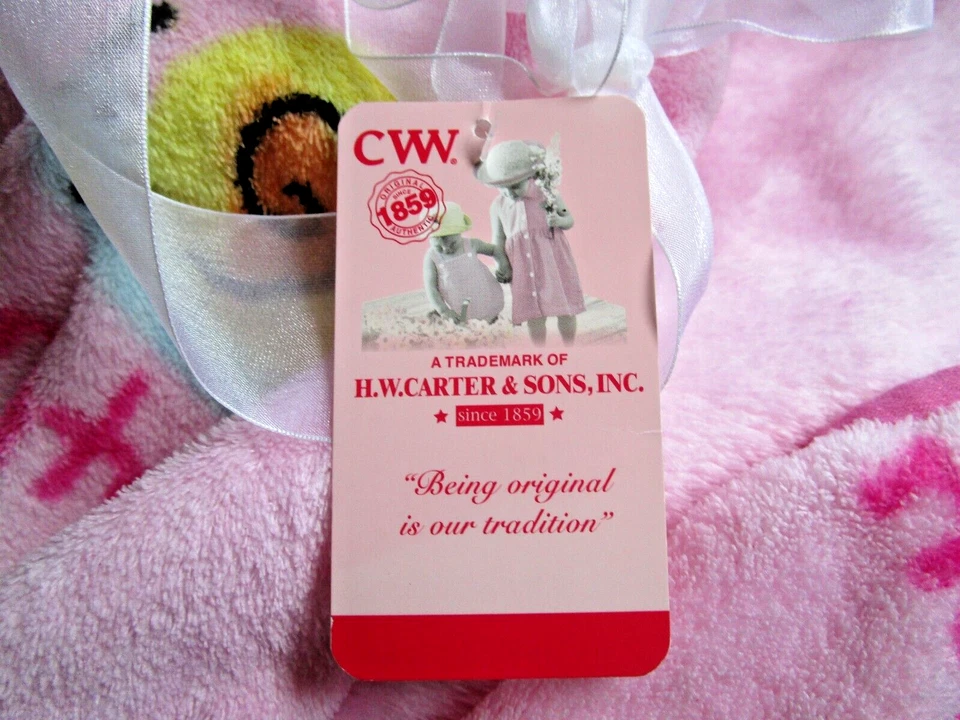 Cobertor de bebê HW Carter & Sons macio Little Nature bebê pelúcia borda rosa com faixas novo - Imagem 4 de 4