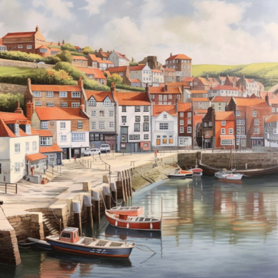 Yorkshire Küste Hafen Gemälde Kunst Luxus Leinwand Wand Bild Druck bunt