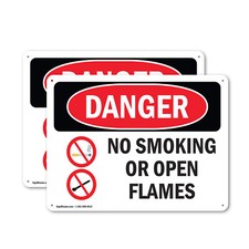  2 Pack No Smoking Or Open Flames OSHA Danger Sign Decal Metal Plastic