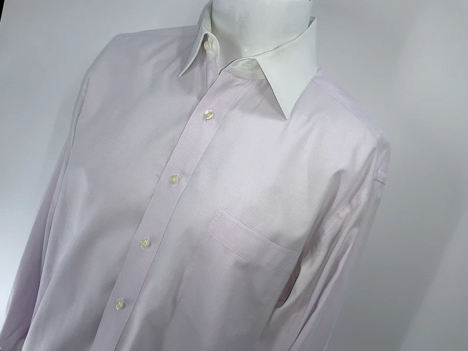 Savile Row French Cuff Dress Shirt 15.5 33 Light Purple Striped Cotton YGI X4-94 - Image 3 of 4