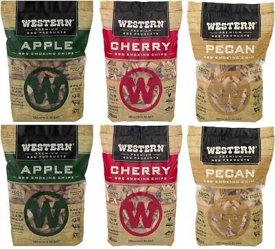 Western 3 Pack Pecan Apple Cherry BBQ Smoking Chips Combo Pack - 6 bags