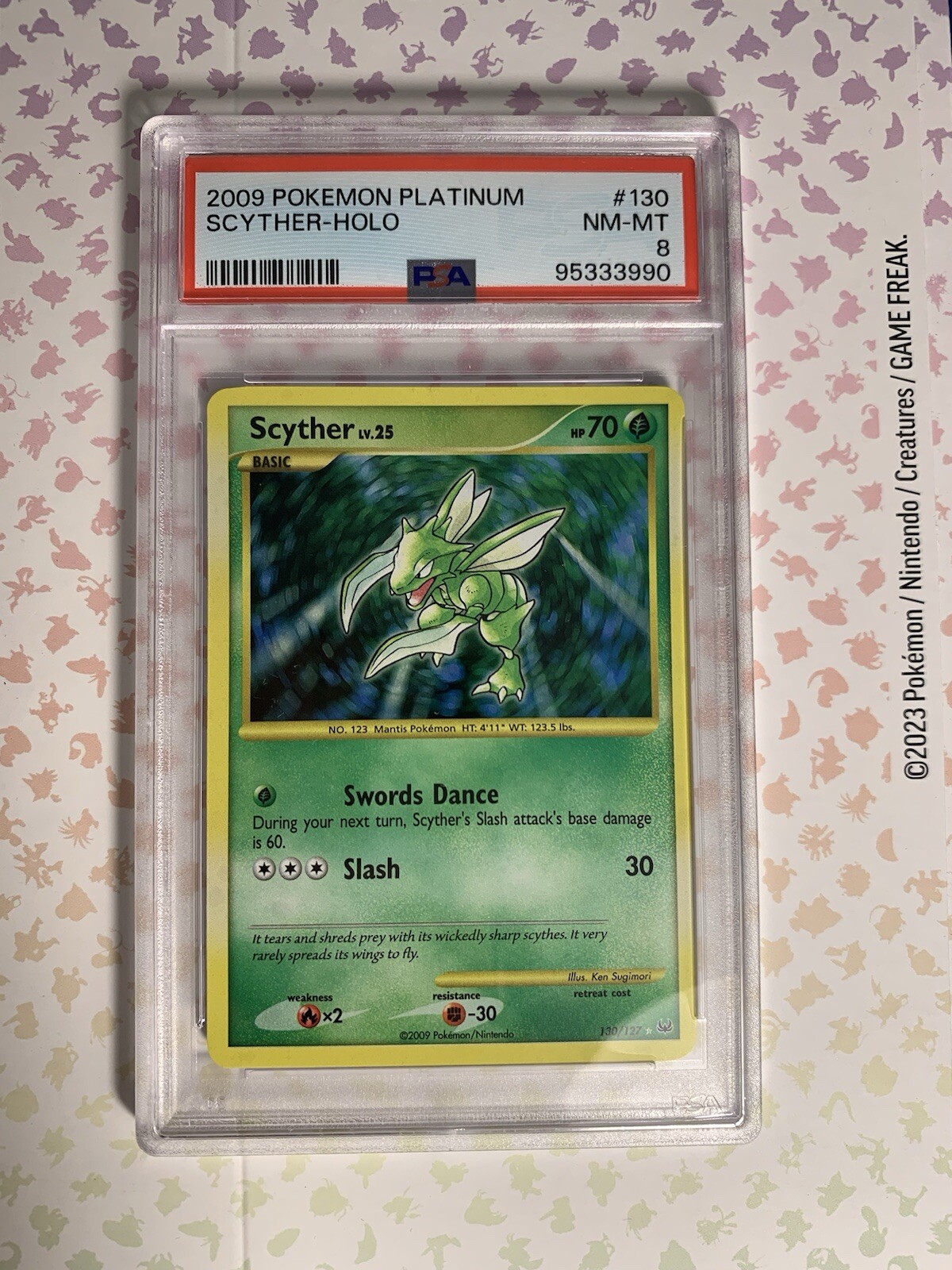 PSA 8 Scyther 130/127 Pokemon 2009 Platinum Base Set Secret Rare Holo