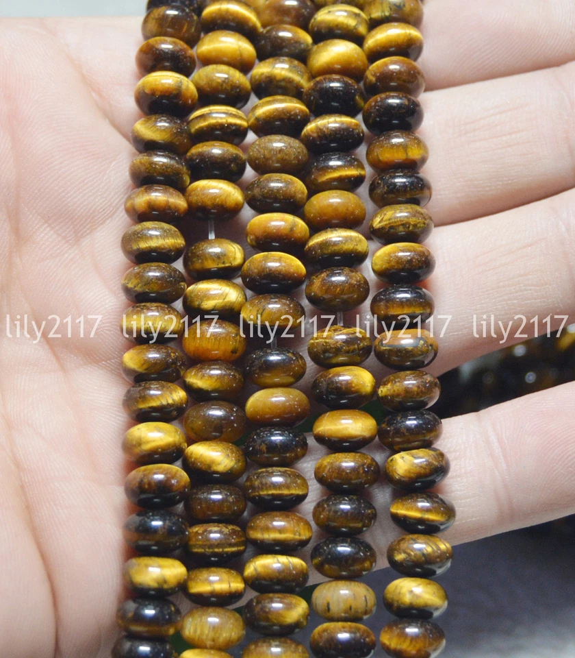 Venta al por mayor 5x8MM Genuino Amarillo Ojo de Tigre Piedras Preciosas Rondelle Cuentas Sueltas 15" AAA Foto 3 de 4