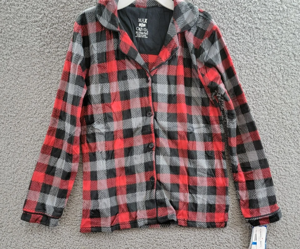 Фланелевый пижамный набор Max & Olivia для больших мальчиков размер XL (16–18) красный с несколькими клетчатыми пуговицами спереди - Изображение 4 из 4