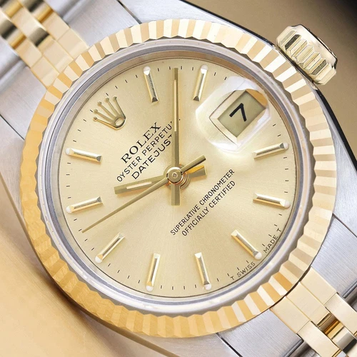 ROLEX LADIES DATEJUST 69173 CHAMPAGNE DIAL 18K YELLOW GOLD STEEL TWO TONE WATCH