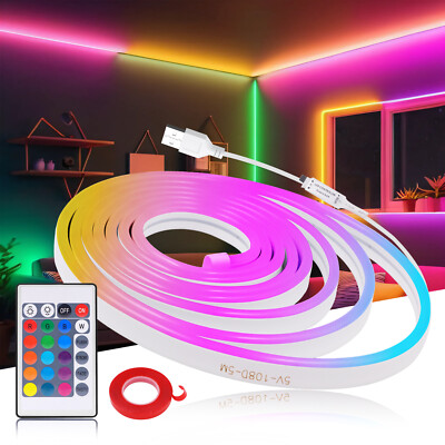 1-5M Neon LED Strip Streifen USB 5V RGB Flex Schlauch Lichtband Dimmbar Control