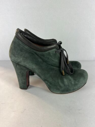 Chie Mihara Ankle Booties Womens 38.5 Green Olga Tie Suede Leather High Heel 4" - Picture 2 of 15