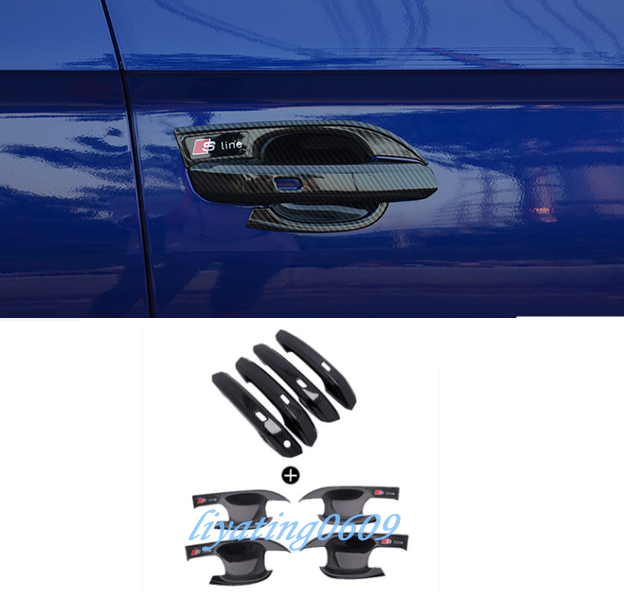 8PCS Carbon Fiber Outer Door Handle+Handle Bowl Cover Trim For Audi Q5