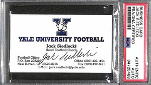Jack Siedlecki "Yale Bulldogs Ivy League Champs" Auto Signed Business Card PSA