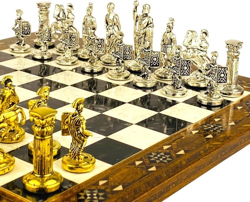 Chess Set Roman Empire Chessmen Handmade Inlaid Solid Chess Board / Gift Idea - Picture 3 of 9