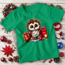 Boys and Girls Christmas Lights Owl T-Shirt Tee for Kids #MC