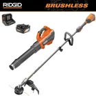 RIDGID 2-Tool Kit 14" 18V Brushless Cordless Battery String Trimmer Leaf Blower