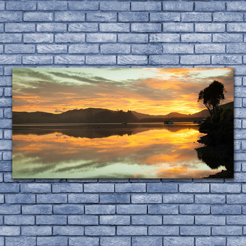 Tableau paysage montagnes et eau impression sur toile grand format 140x70 cm