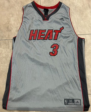 Dwyane Wade 3 Miami Heat Adidas Gray  Red NBA Jersey Sewn Mens Adult XL