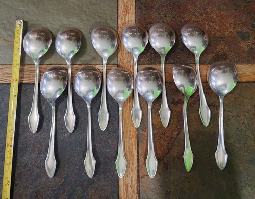 👍SET OF 12 ALVIN ANTIQUE c1910 MOLLY STARK SILVERPLATED GUMBO SOUP SPOONS 🥣 - Picture 4 of 6