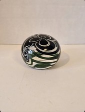 John Lotton Art Glass Paperweight Green Black White Signed