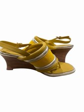 New Vintage Tory Burch North Napa Women s 10 Gold Finch Silk Suede Wedge Sporty