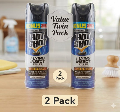 2 pack Hot Shot Flying Insect Killer Aerosol Spray, Clean Fresh Scent, 18.75 OZ