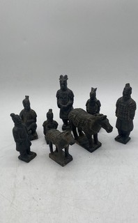 Qin Dynasty Army Chinese Terracotta Warriors & Horse Figurines Lot Of 8