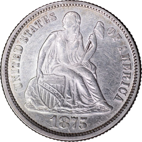 1875 10c Seated Liberty Dime ~ AU Details