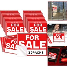 25 For Sale Signs for Car Vehicle House Window Adhesive Waterproof 9x12 Inches