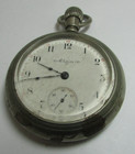 Vintage Elgin 18s 7J Open Face Silver Tone  Pocket Watch Running — photo 2