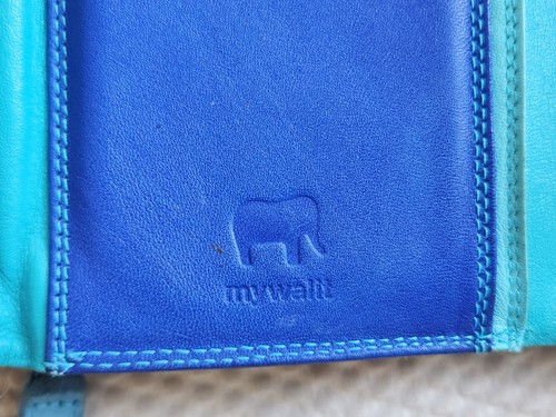 Mywalit Geldbörse blau grün Leder 3-fach 2 Fächer - Bild 4 von 6