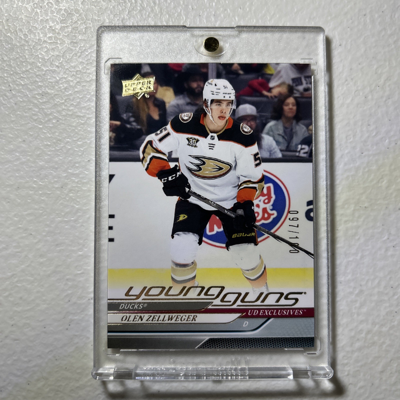 2024-25 Upper Deck Exclusives Young Guns Olen Zellweger /100 #236 Anaheim Ducks