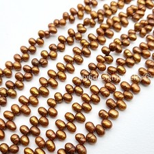 Top-Drilled Freshwater Pearl Beads 6x7mm Copper Peacock Oval Potato Nugget 15"
