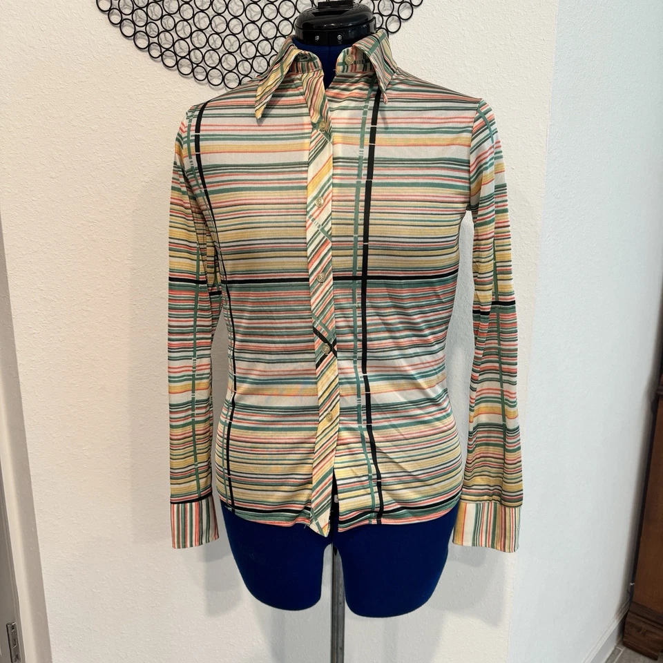 Women’s Vtg 70s Salem Blouse Top Dagger Butterfly Collar Mod Disco Size Small - Image 2 of 4