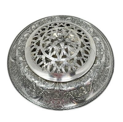 silver800刻印　打ち出し皿　131g/約28㎝　東Y8-0501☆2F Antique Wilcox Silver Plate Co 811 Paisley Flower Frog Arranger