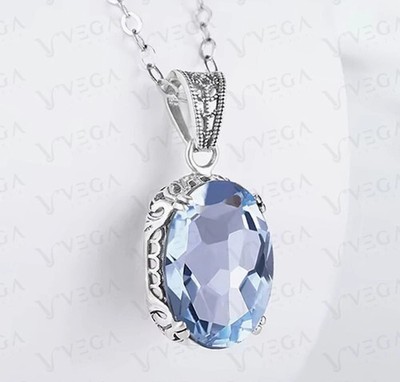 4 kt ovaler geschliffener natürlicher Aquamarin Diamant Anhänger 14 kt Weißgo...