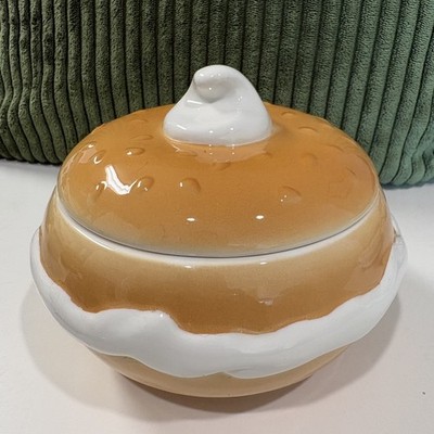 Boston Warehouse Ceramic Bagel Cream Cheese Lidded Bowl Vintage 1995
