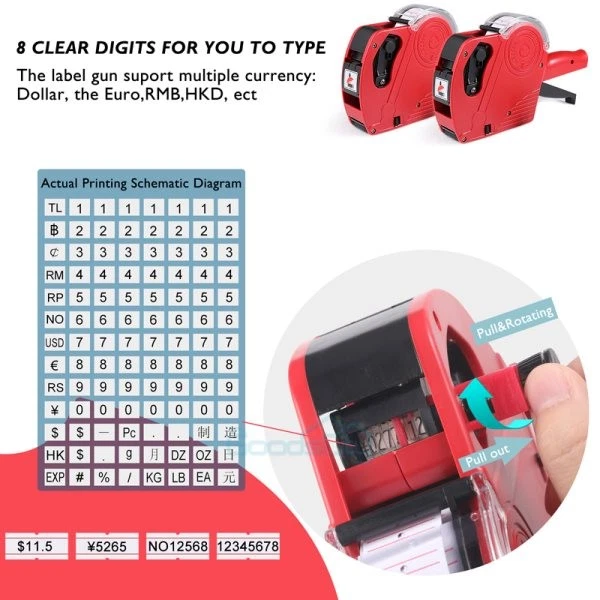 Etiqueta de preço MX-5500 8 dígitos etiqueta arma rotuladora + 5000 etiquetas adesivas + tintas - Imagem 2 de 4
