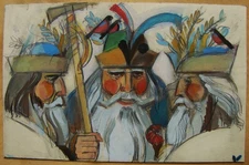 Ukrainian Soviet gouache Painting portrait postimpressionism Hutsuls Boychukism