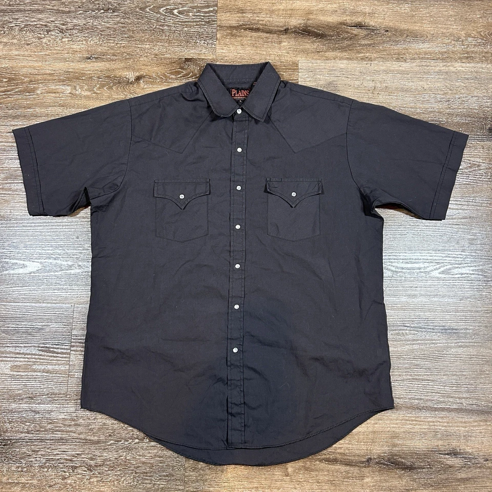 Camisa de vestir vaquera de manga corta negra a presión de perla L de Vaquero Plains Western Wear para hombre Foto 2 de 4