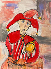 Schelm Hoppediz Clown Karneval Malerei  80x60 Acrylbild  orig sign ZM stretched