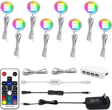 AIBOO RGB Color Changing LED Under Cabinet Lights Kit,Multi Color Puck Lights