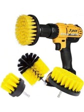 3x DRILL ATTACHMENT CLEANINGYELLOW BRUSH SET POWER SCRUB HOME CAR TILE BATHROOM