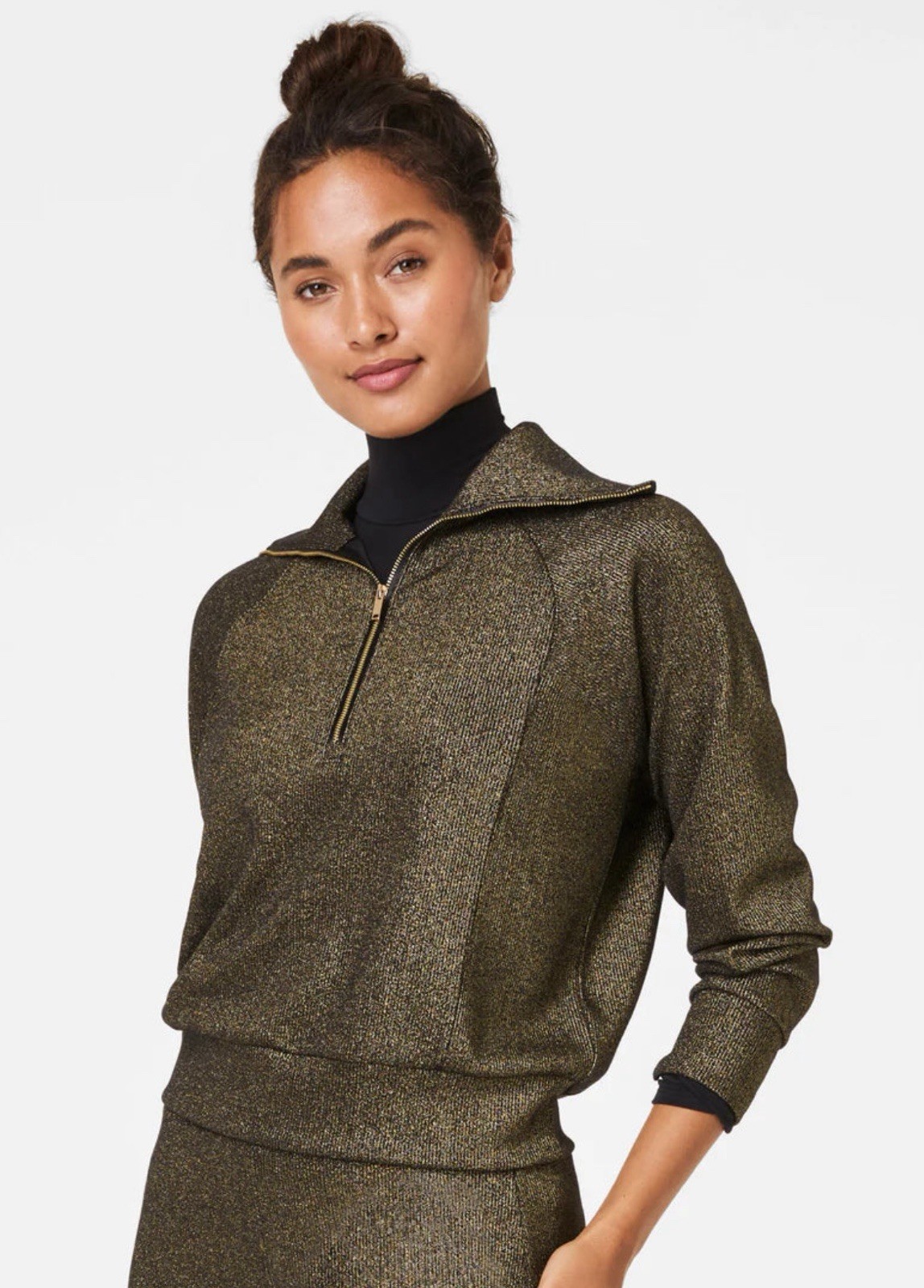 Spanx Air Essentials Half Zip Shine Sweatshirt Bl… - image 1