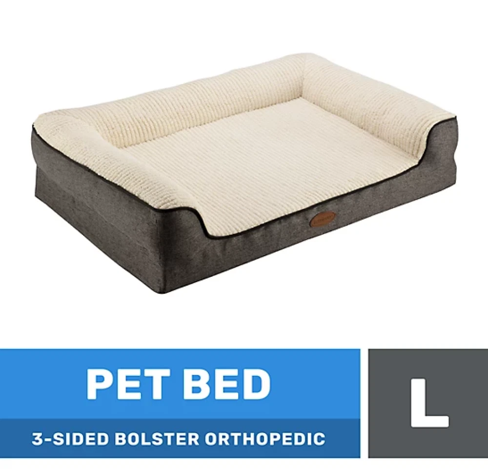 Retriever 233SD04 3 Sided Bolster Orthopedic Pet Bed 35" x 25", Charcoal/Gray
