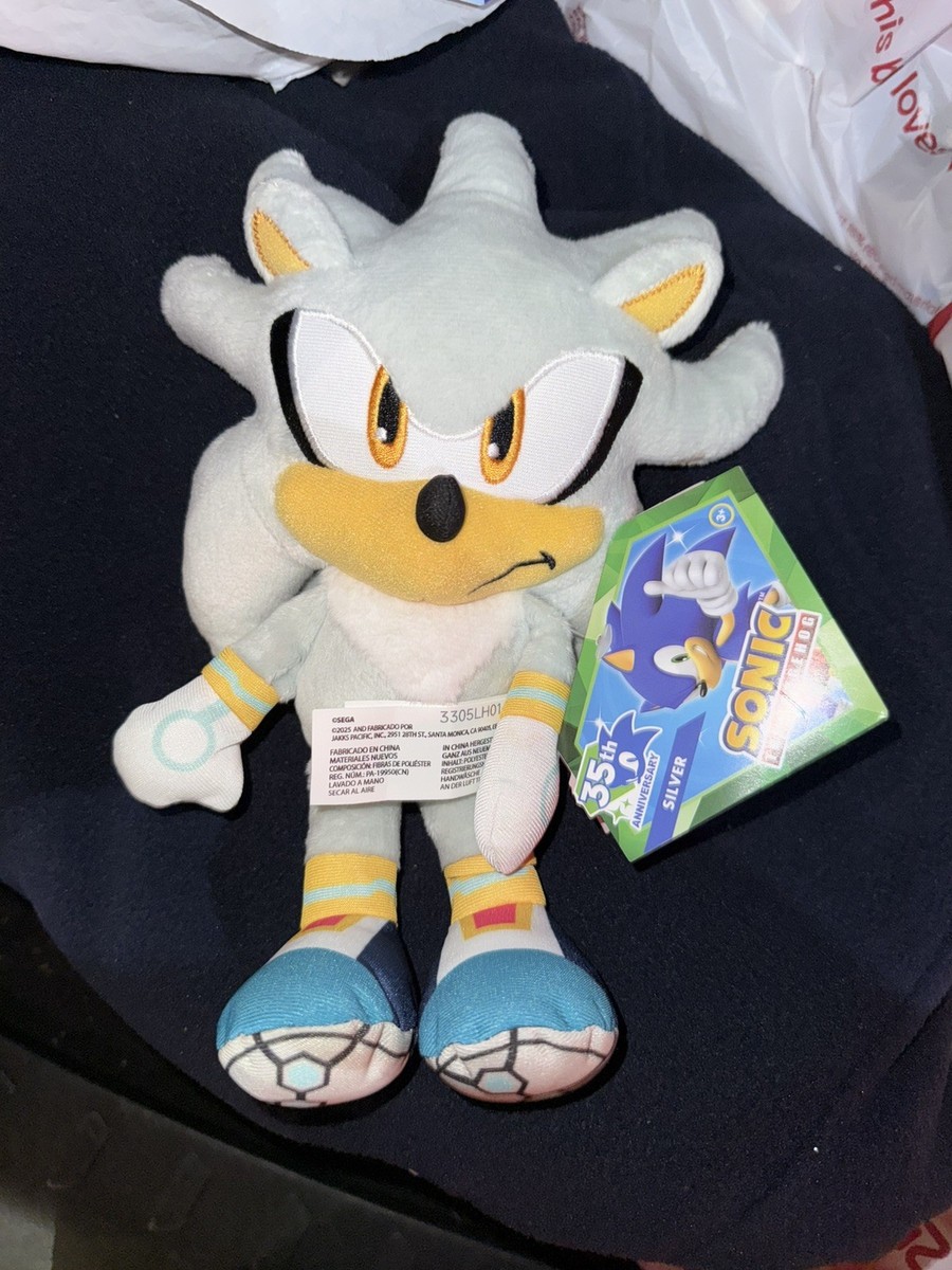 SILVER 35th Anniversary Plush NEW Sonic The Hedgehog Jakks Pacific