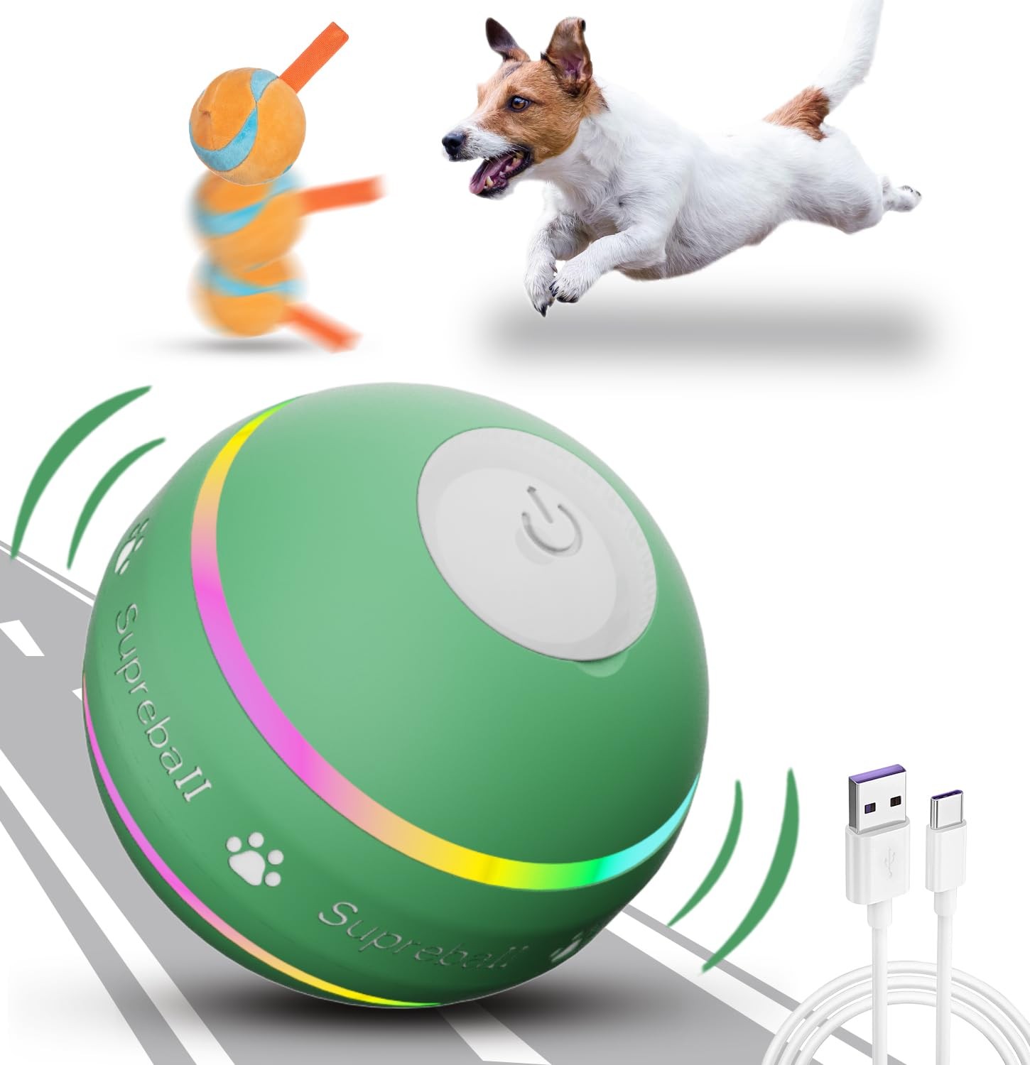 Balle interactive pour chien jouet robuste à roulement automatique 6cm bleu