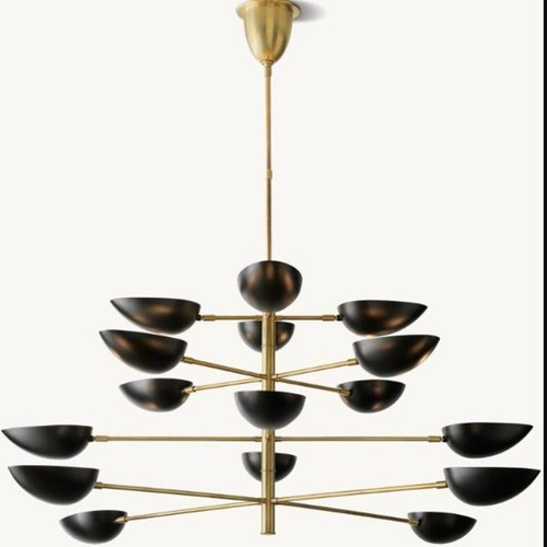 Mid-Century Modern Brass Chandelier - 16 Light Sputnik Pendant Light with Black - Picture 5 of 10