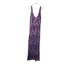 Loveappella Maxi Dress Geometric Ikat Print Red Blue Purple V Neck Sleeveless