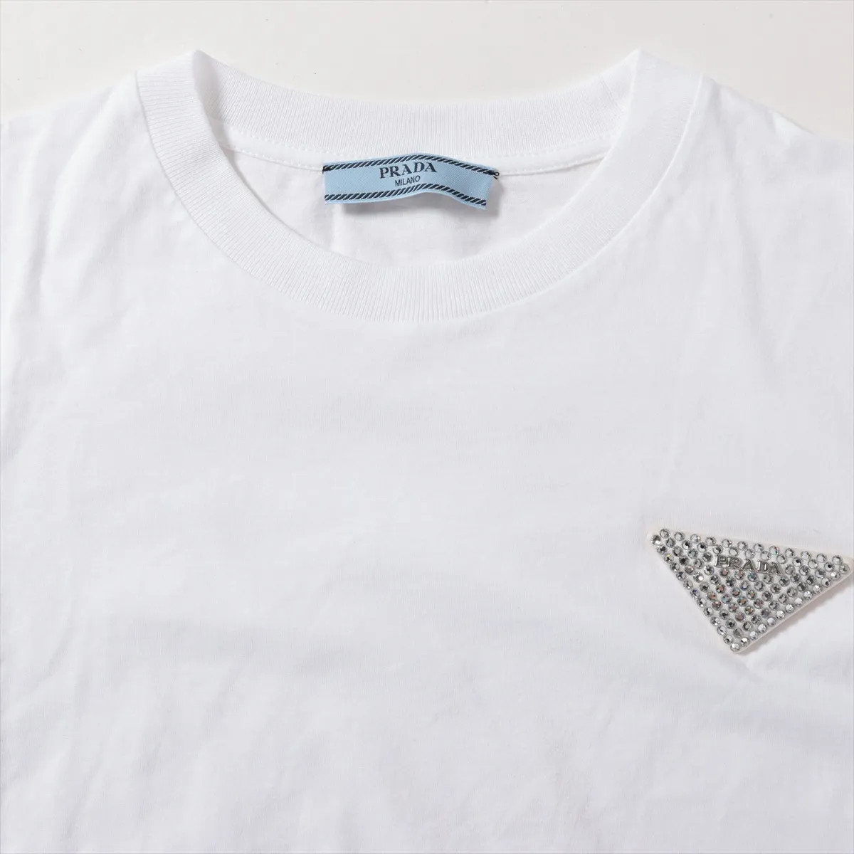 Prada 23 years Cotton T-shirt XS Ladies' White  35838R Rhinestone thumbnail 3