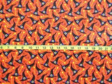 1 yd 100 Cotton Fabric "Witches Wand" Orange with Halloween Hats Wands