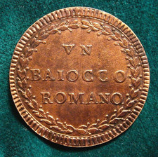 PONTIFICAL STATE ROME PIUS VI UN BAIOCCO YEAR XI EXCELLENT RARE